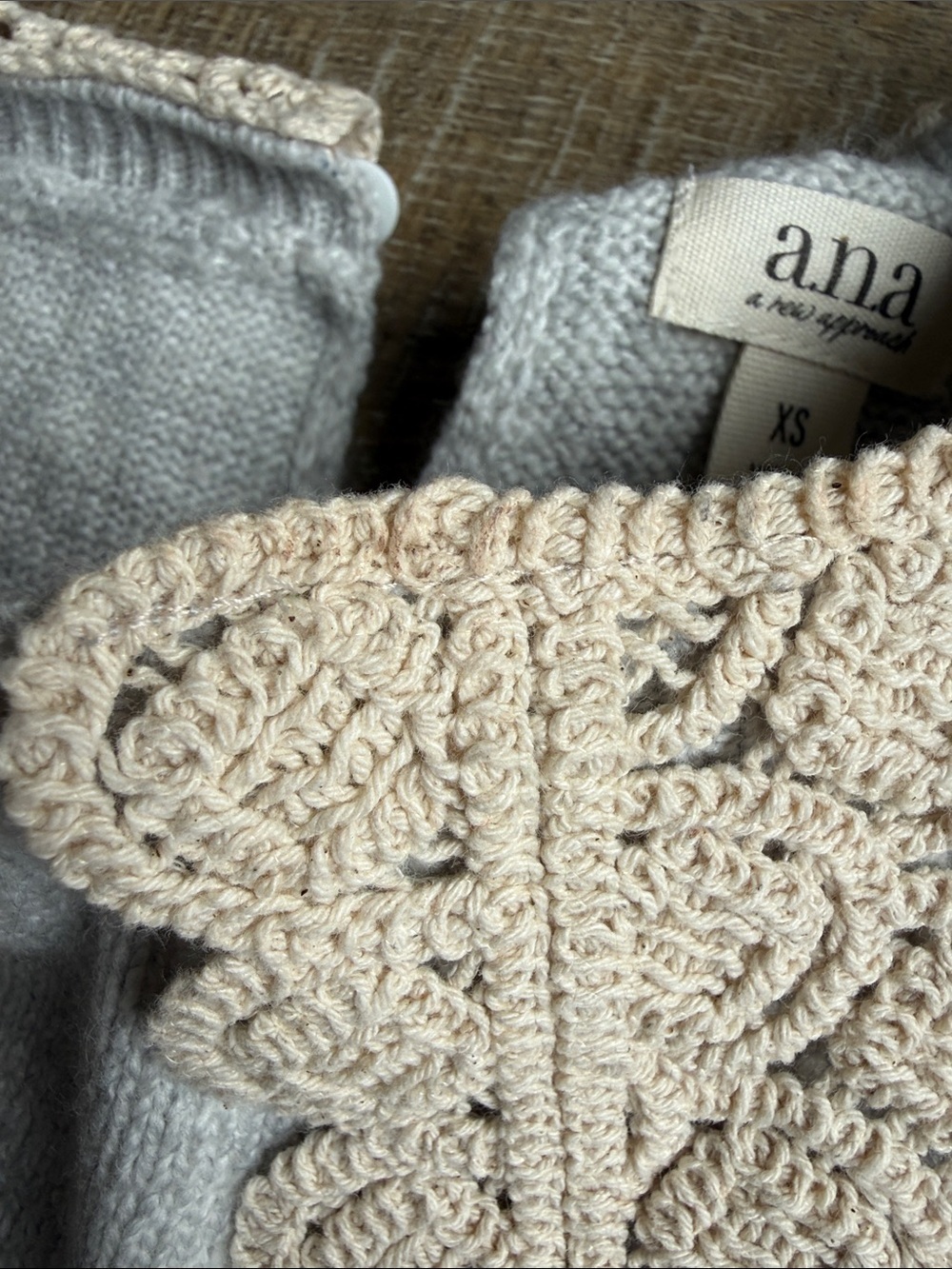 Light Gray Sweater with Cream Crochet Scallop Collar - Picture 6 of 6